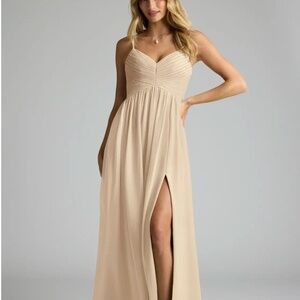 Azazie Alia Champagne A-Line Pleated Chiffon Dress